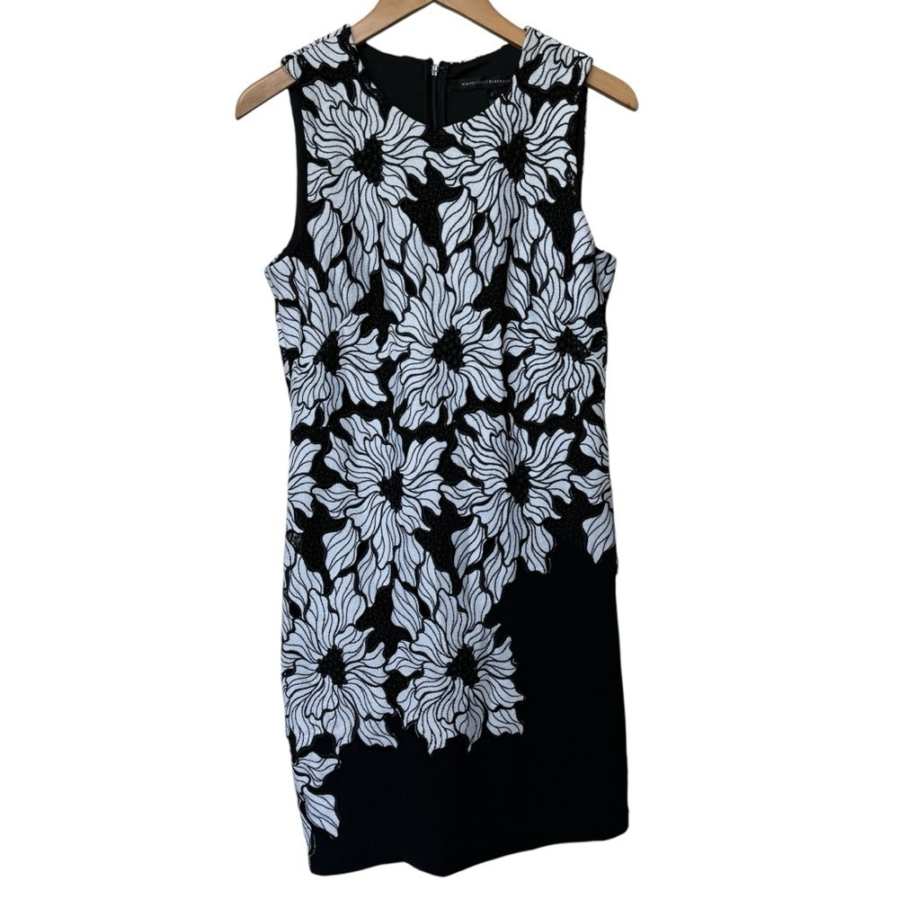 White House Black Market Floral Sheath Dress Black Size 2 Knee Length Formal